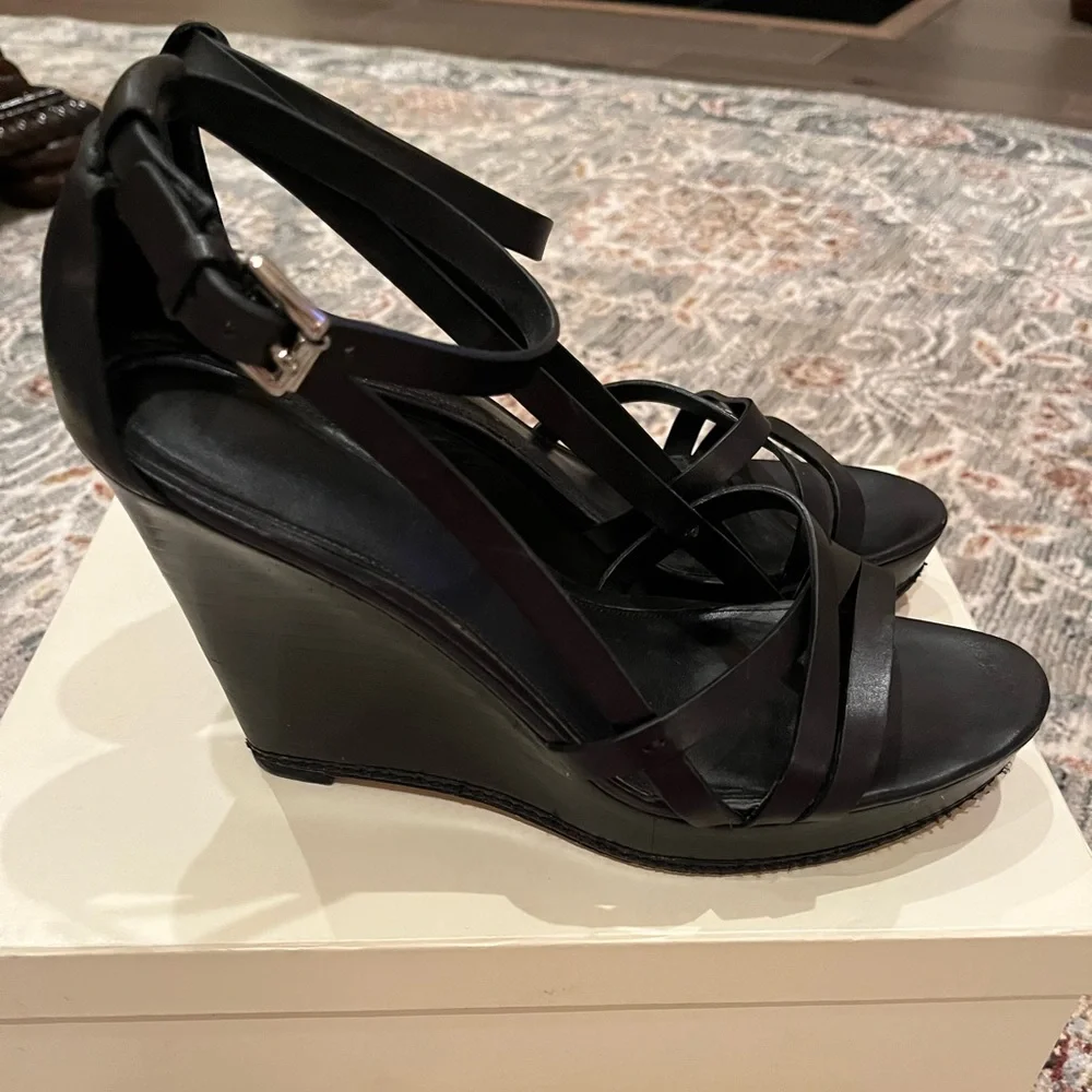 Coach A3383 Maleena Wedge Sandal Veg Leather Black Size 9 - Picture 2 of 7